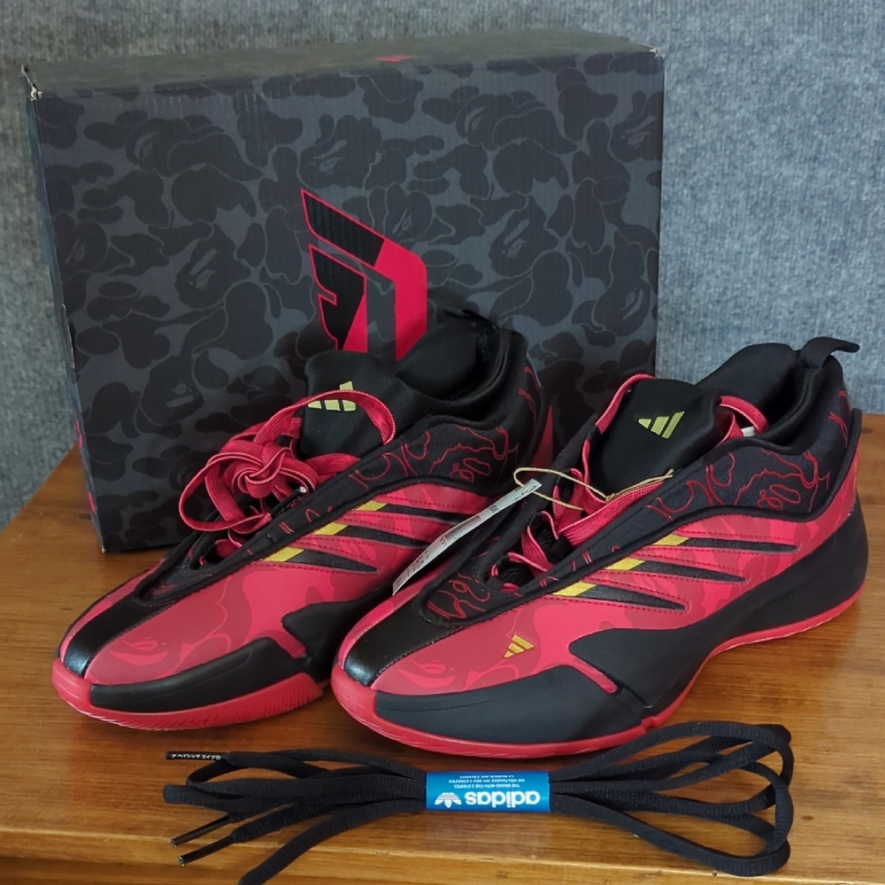 Adidas Red and Black Basketball Shoes with Gold Highlights